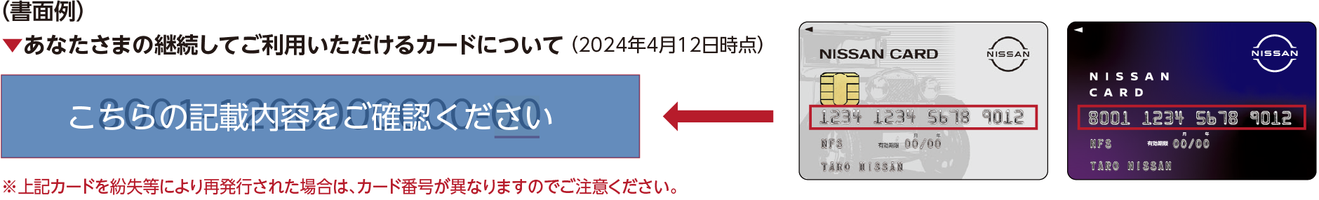 書面例：あなたさまの継続してご利用いただけるカードについて